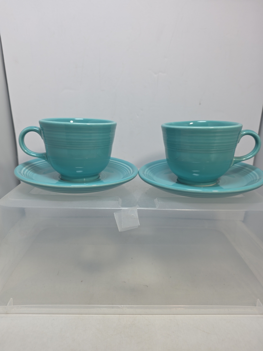 Fiesta Ware Turquoise Flat Coffee Cups & Saucers Set of 2 Homer Laughlin